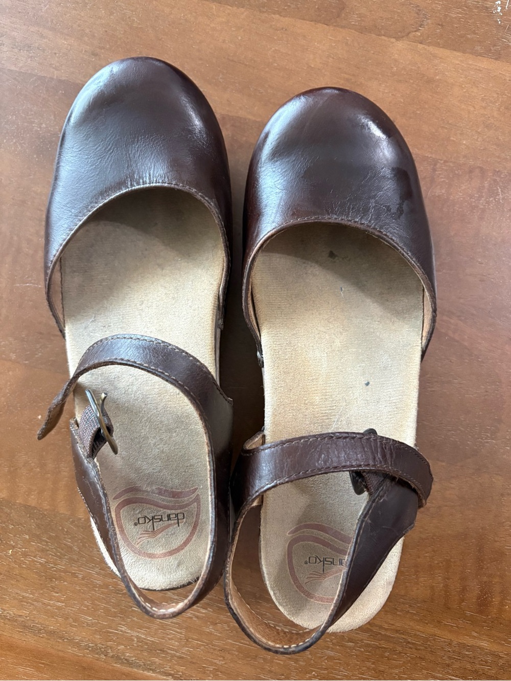 Dansko Brown Leather Mary Jane Clog Sandals
